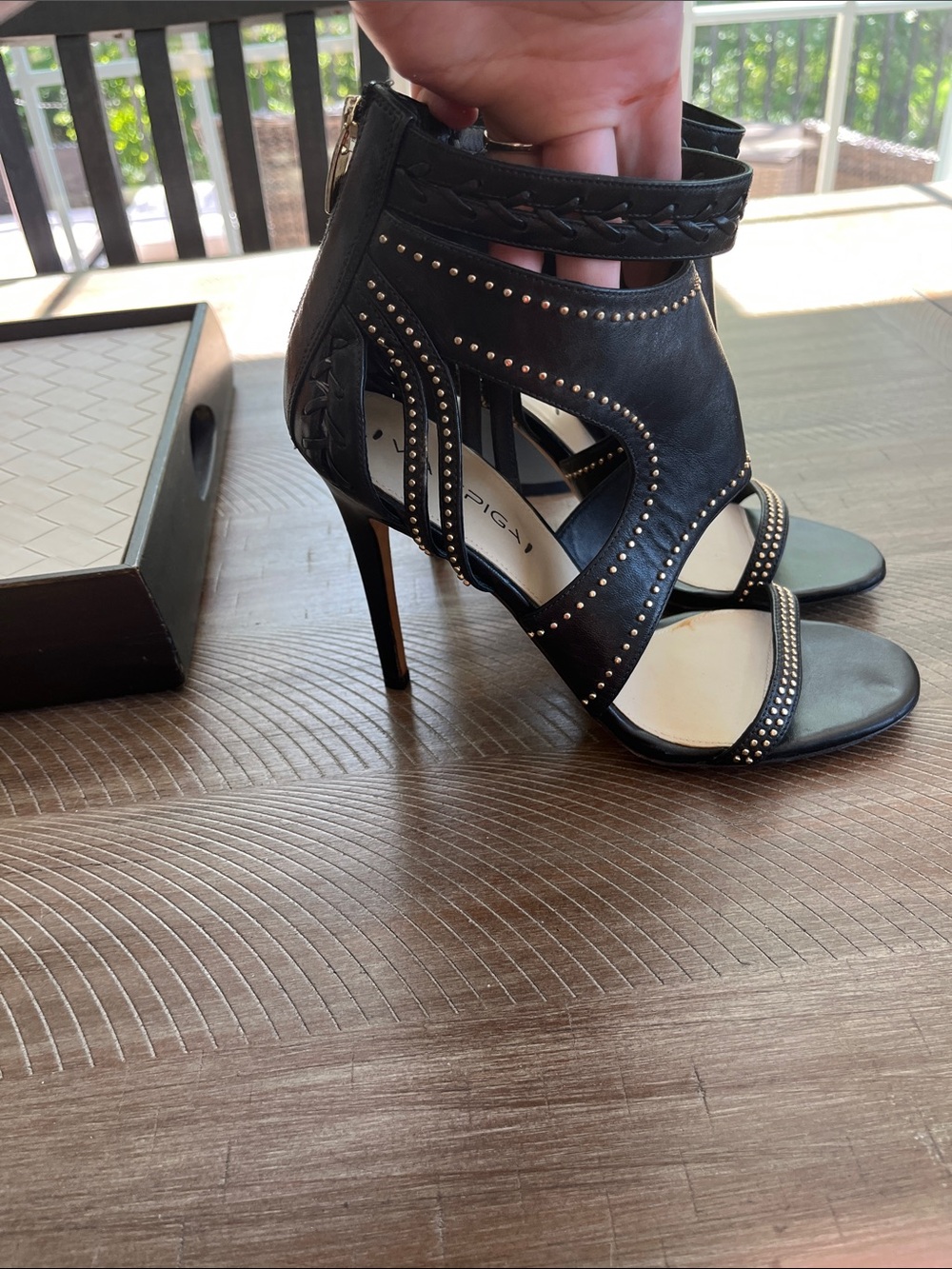VIA SPIGA Black Studded High Heel Sandals - Women